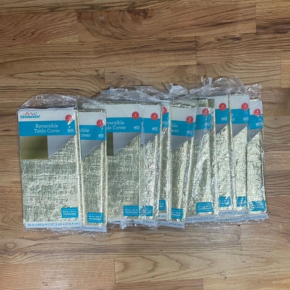 10 NEW Celebrate IT Gold / Silver Foil  Reversible Tablecloth  cover 54 x 84